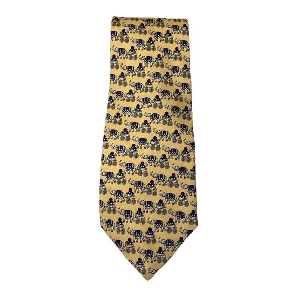 Brooks Basics Royal Elephants & Carts Printed Pure Silk Neck Tie USA Multicolor - Picture 3 of 13